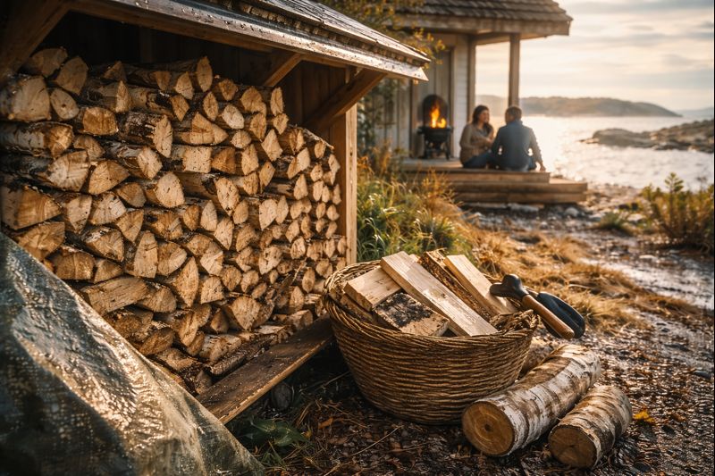 Björkved i utomhusmiljö
